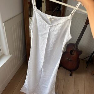 Garnet Hill White Linen Spaghetti Strap Midi Dress XS
